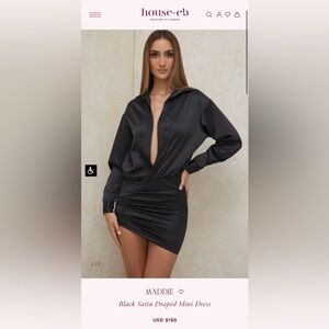 House of CB Maddie Black Satin Draped Mini Dress Size: S